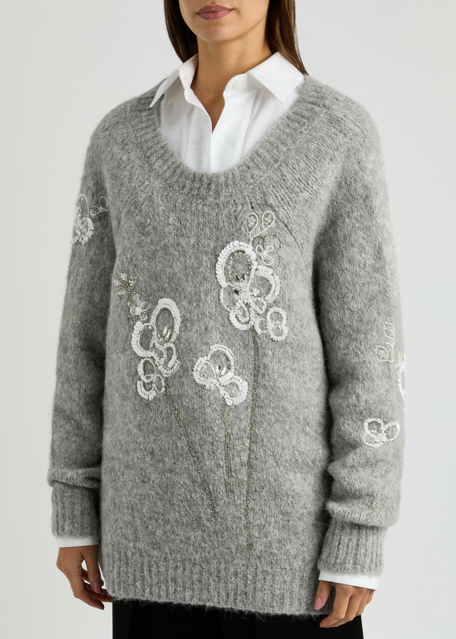 Bernadette Orchidea Embellished Alpaca-blend Jumper Grey Light