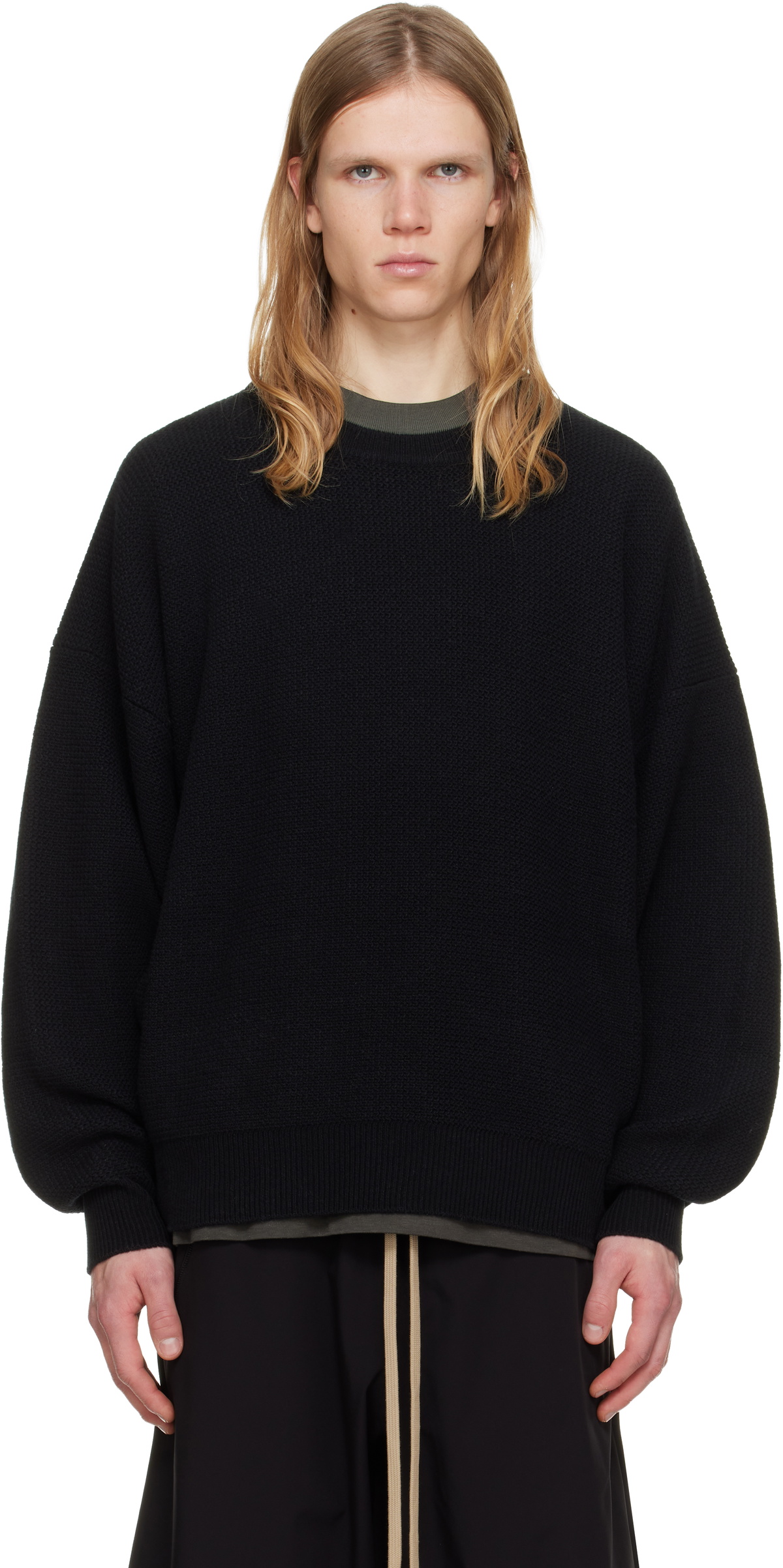 Fear of God Black Wool Rib Crewneck Sweater