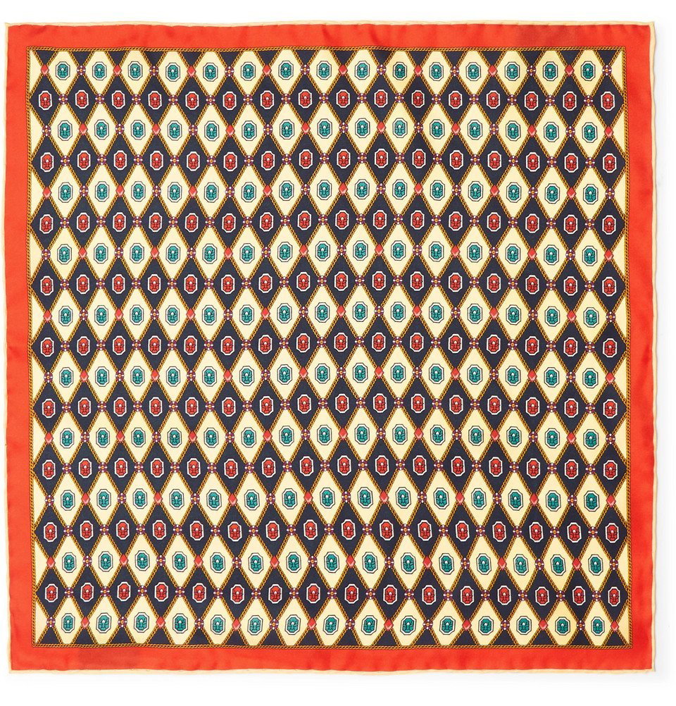 Gucci Men's Bee Pattern Silk Pocket Square