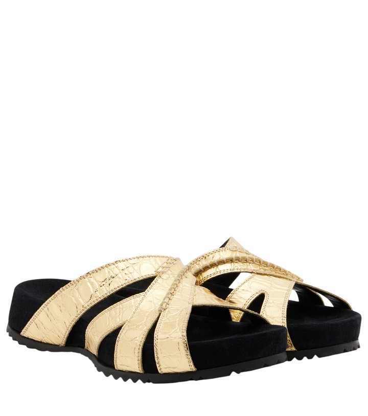 Photo: Dries Van Noten Metallic leather and suede slides