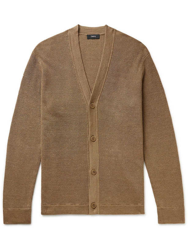Photo: THEORY - Maragall Ribbed Linen-Blend Cardigan - Brown
