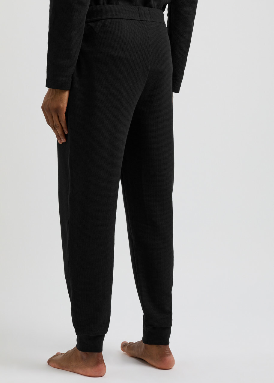 Boss Logo Waffle-knit Cotton-blend Pyjama Trousers Black