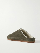 Mulo - Shearling-Lined Suede Slippers - Green
