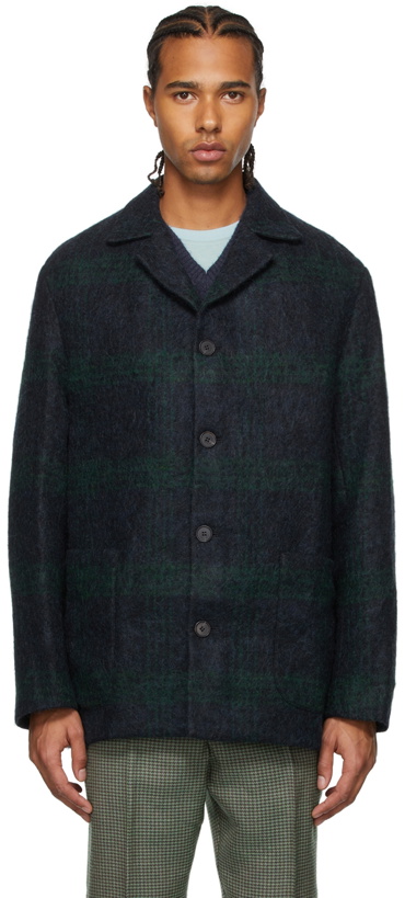 Photo: Wood Wood Navy Wool Check Reno Coat