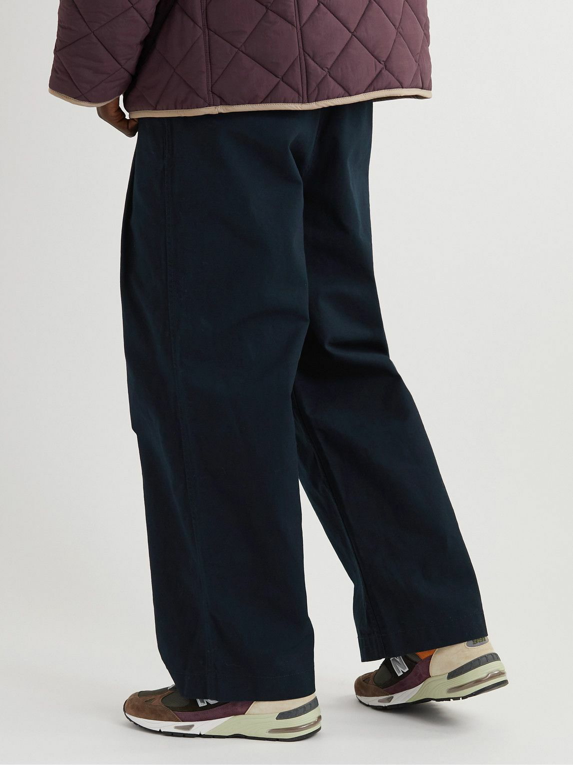 Merely Made - Wide-Leg Pleated Cotton-Drill Trousers - Blue