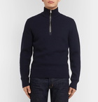 TOM FORD - Ribbed Wool and Cashmere-Blend Half-Zip Sweater - Blue