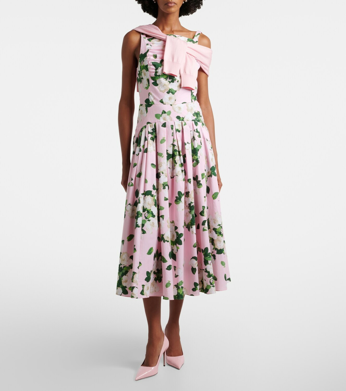 Carolina Herrera Floral pleated cotton-blend midi dress