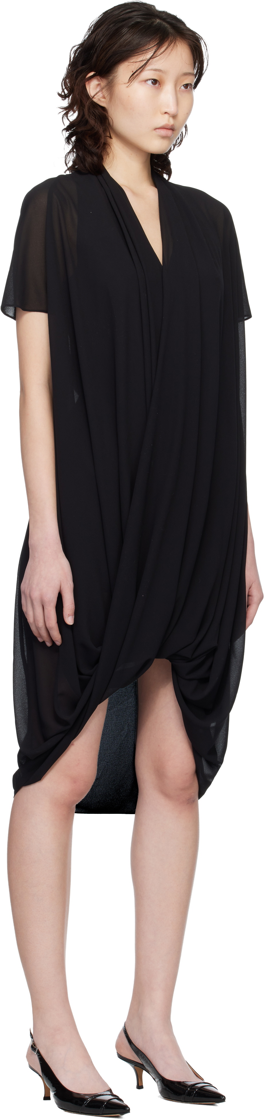 MM6 Maison Margiela Black Chiffon Midi Dress