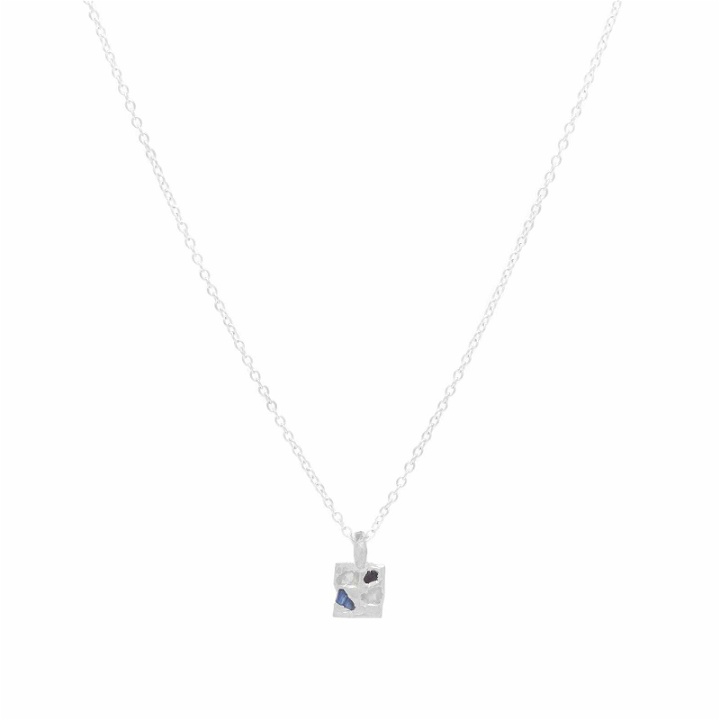 Photo: The Ouze Men's Raw Sapphire Square Necklace in Silver/Sapphire