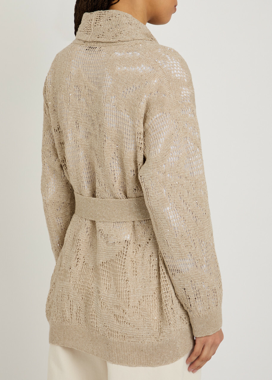 Brunello Cucinelli Embellished Linen-blend Cardigan Beige