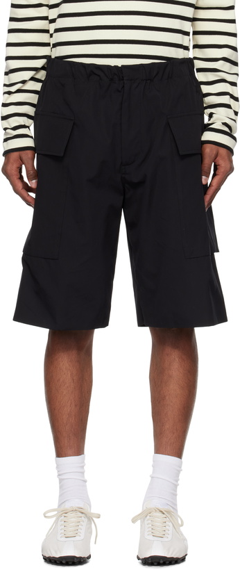 Photo: Jil Sander Black Embroidered Logo Cargo Shorts