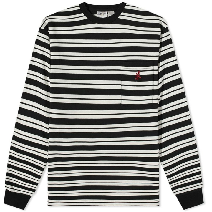 Photo: Gramicci Men's Long Sleeve Striped Pocket T-Shirt in Black/White