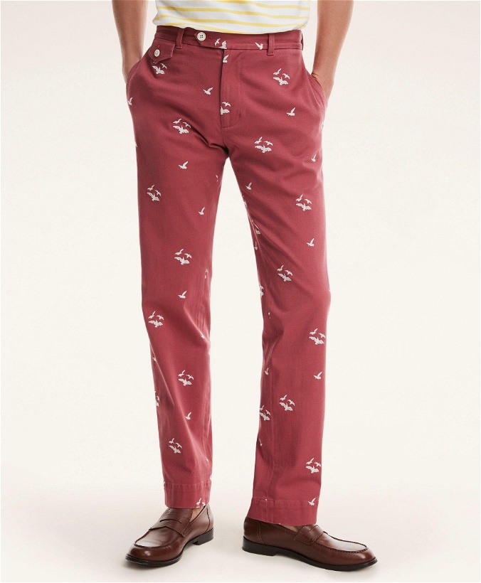 Photo: Brooks Brothers Men's Milano Slim-Fit Stretch Cotton Seagull Embroidered Chinos | Pink