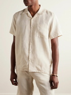 Canali - Camp-Collar Linen-Jacquard Shirt - Neutrals