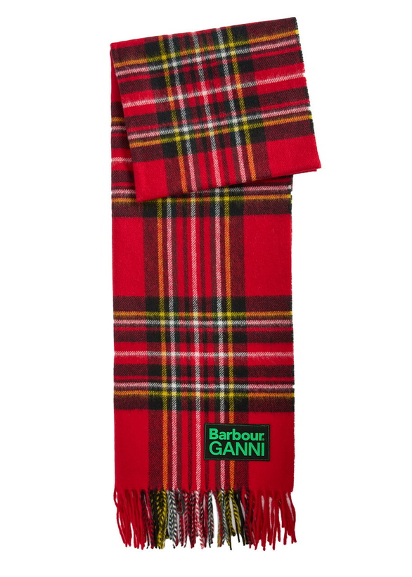 Photo: Barbour X Ganni Tartan Fringed Wool Scarf - Red - One Size