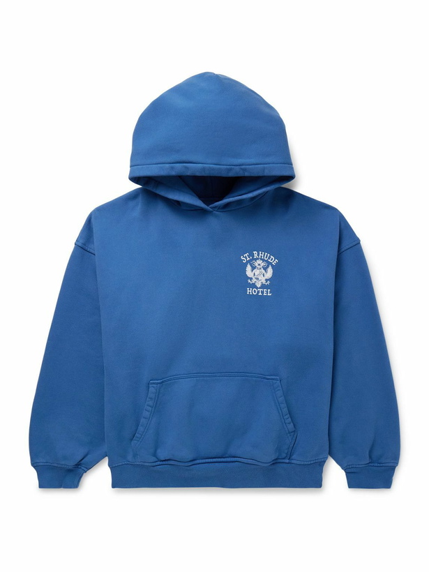 Photo: Rhude - Logo-Print Cotton-Jersey Hoodie - Blue