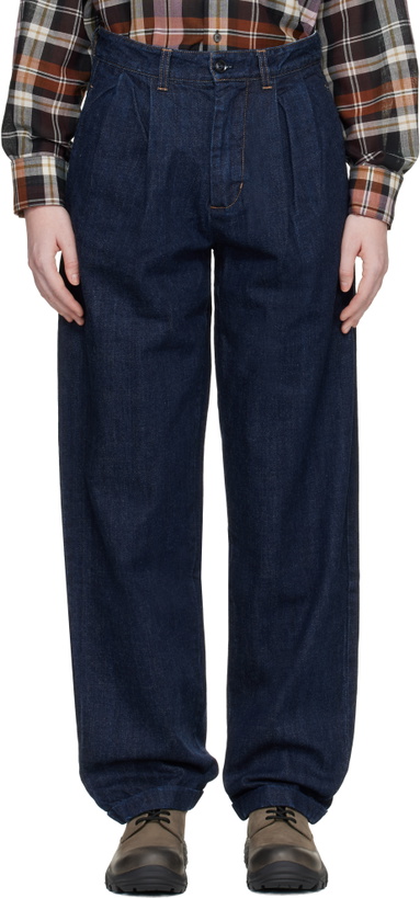 Photo: Carter Young SSENSE Exclusive Blue Washed Pleated Jeans