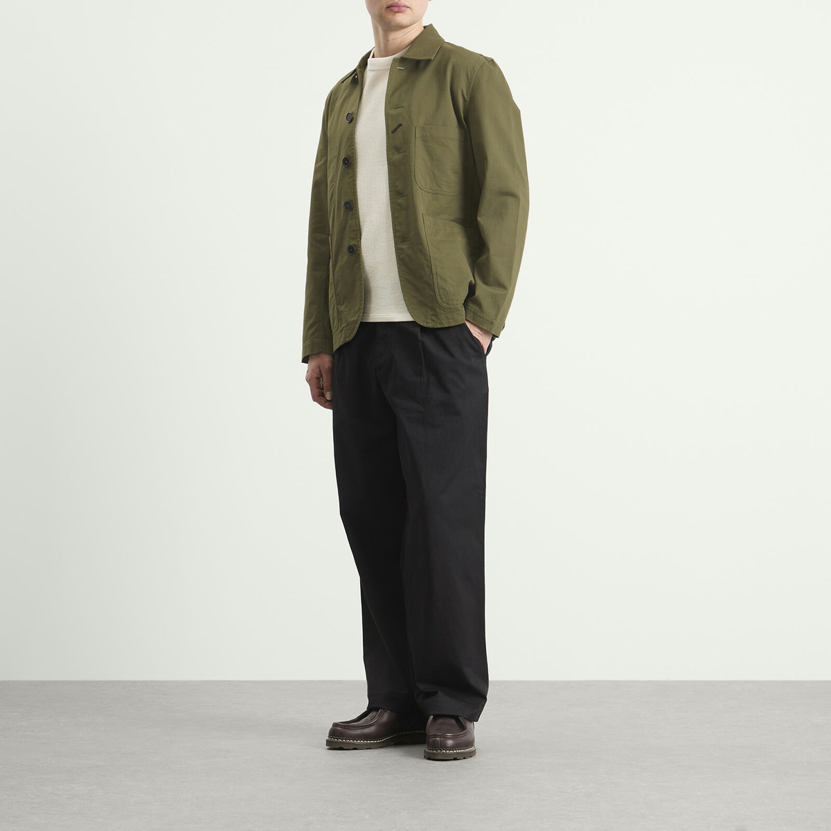 Universal Works Men's Twill Bakers Jacket in Light Olive