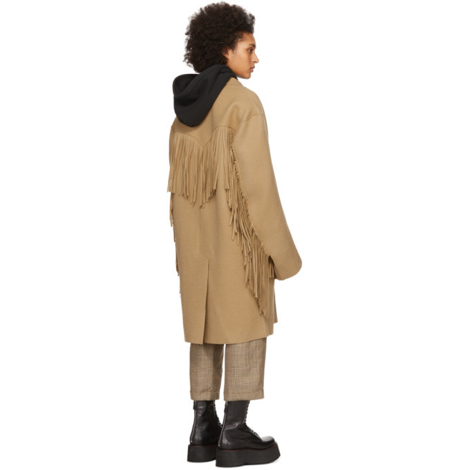 R13 Tan Wool Fringe Raw Cut Coat R13