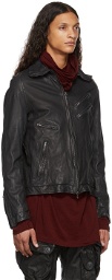Julius Black Jut Neck Leather Jacket