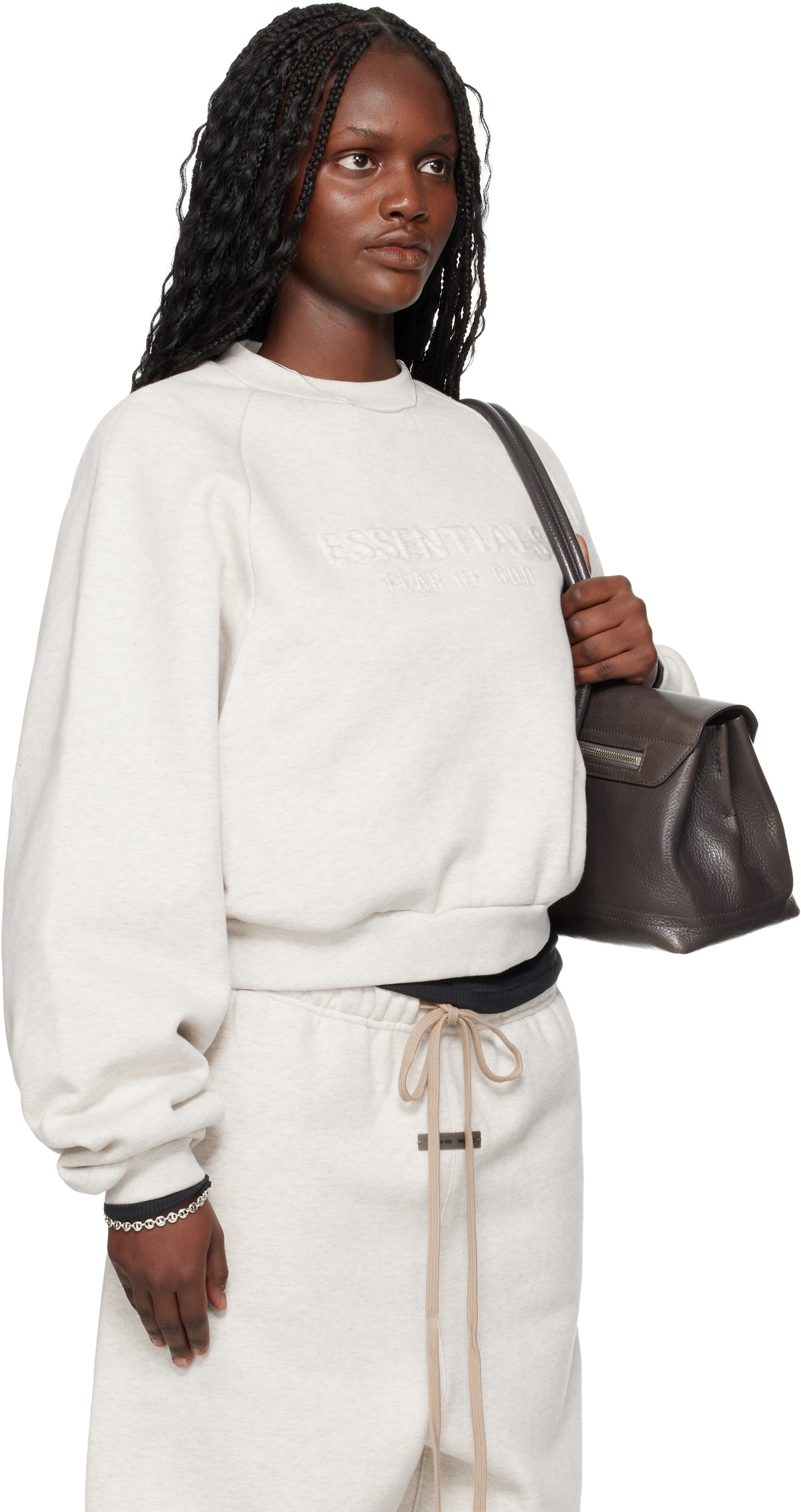 Fear of God ESSENTIALS Gray Holiday Embossed 90s Raglan Crewneck Sweatshirt