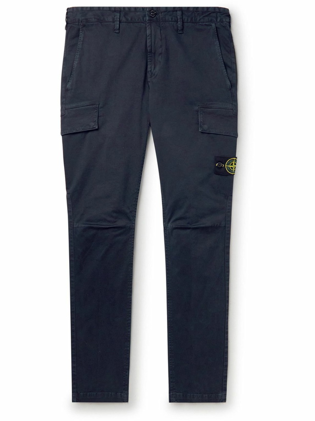 Photo: Stone Island - Skinny-Fit Garment-Dyed Cotton-Blend Twill Cargo Trousers - Blue