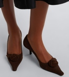 Prada Floral-appliqué suede pumps