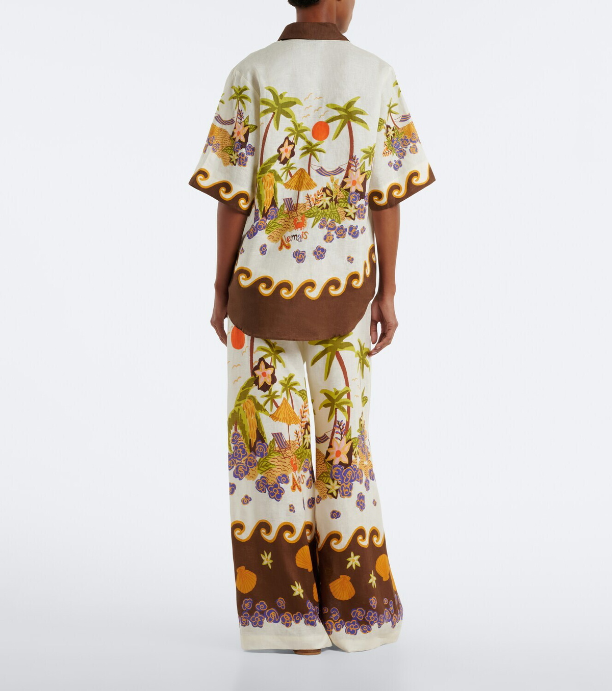 Alémais Island Cove printed linen wide-leg pants