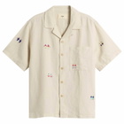 Folk Men's Presented by END. Relaxed Soft Collar Vacation Shirt in Ecru People Embroidery