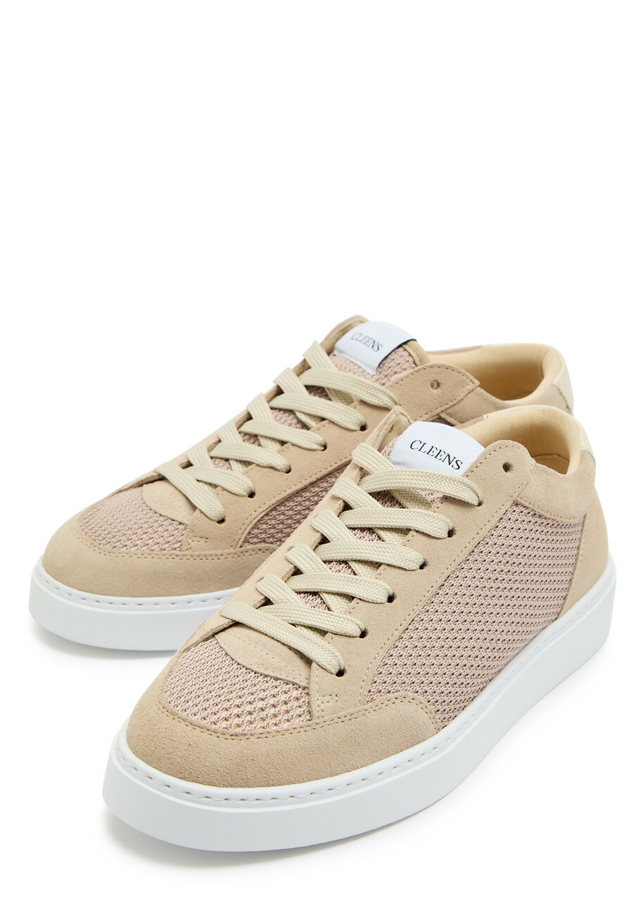 Cleens Luxor Slim Panelled Mesh-knit Sneakers Tan