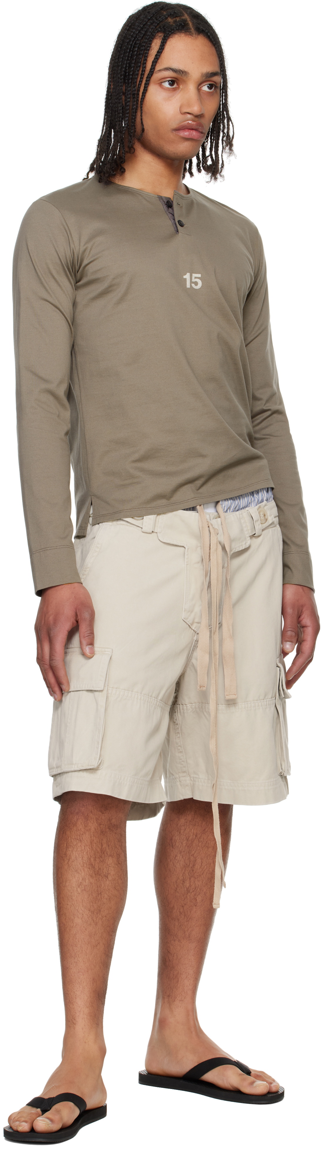Raimundo Langlois Beige & Blue Layered Cargo Shorts