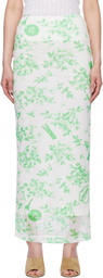 Moschino Jeans Green & White Floral Print Mesh Maxi Skirt