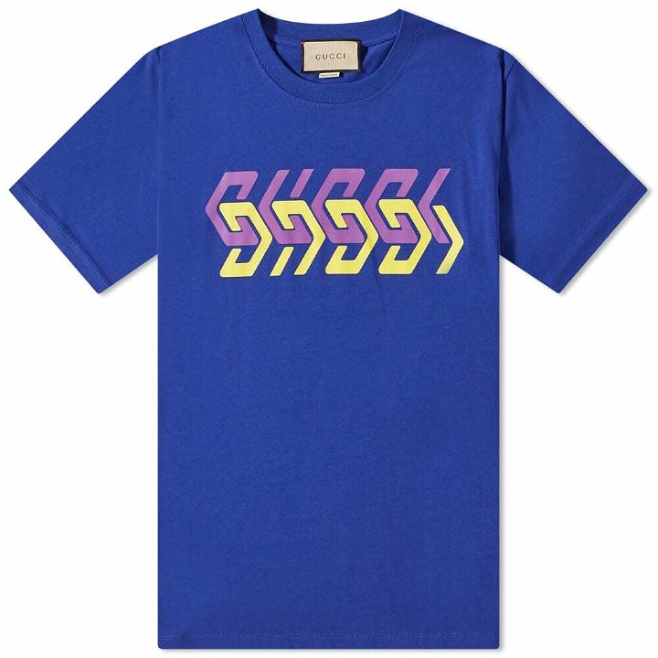 Photo: Gucci Men's Geometric Block Logo T-Shirt in Blue