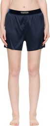 TOM FORD Navy Stretch Silk Satin Boxer Shorts