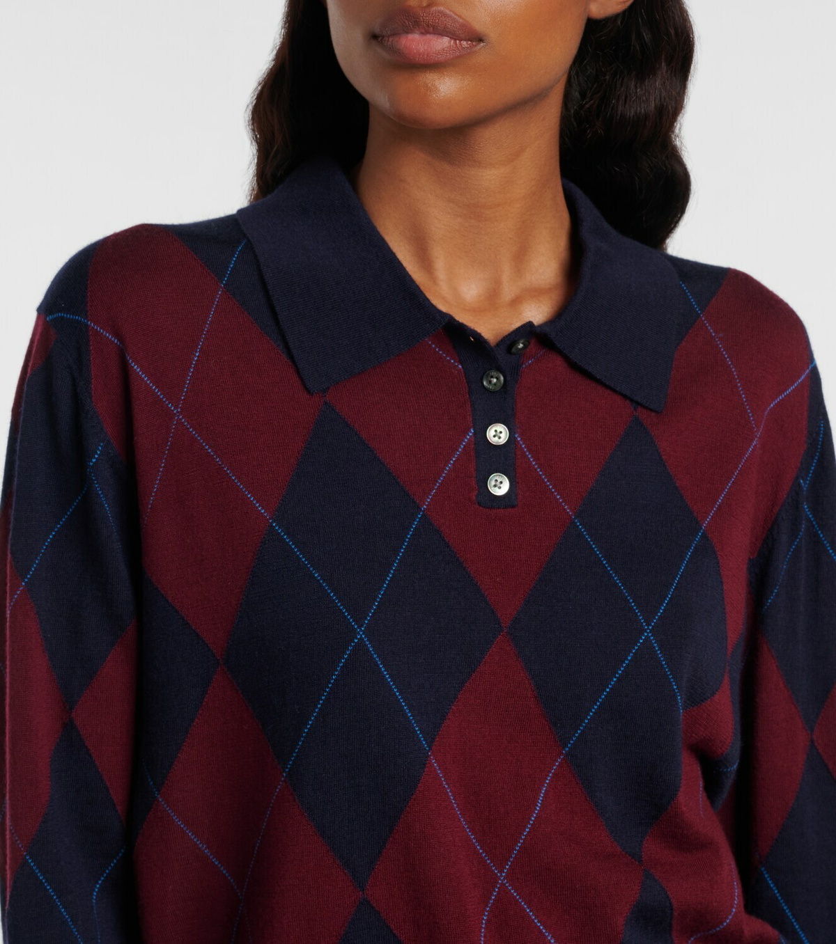 Leset James argyle wool polo sweater