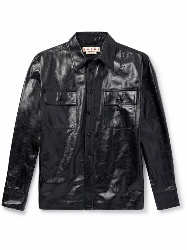 Photo: Marni - Logo-Embroidered Glossed-Leather Overshirt - Black