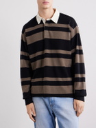 FRAME - Striped Wool and Cashmere-Blend Polo Shirt - Black