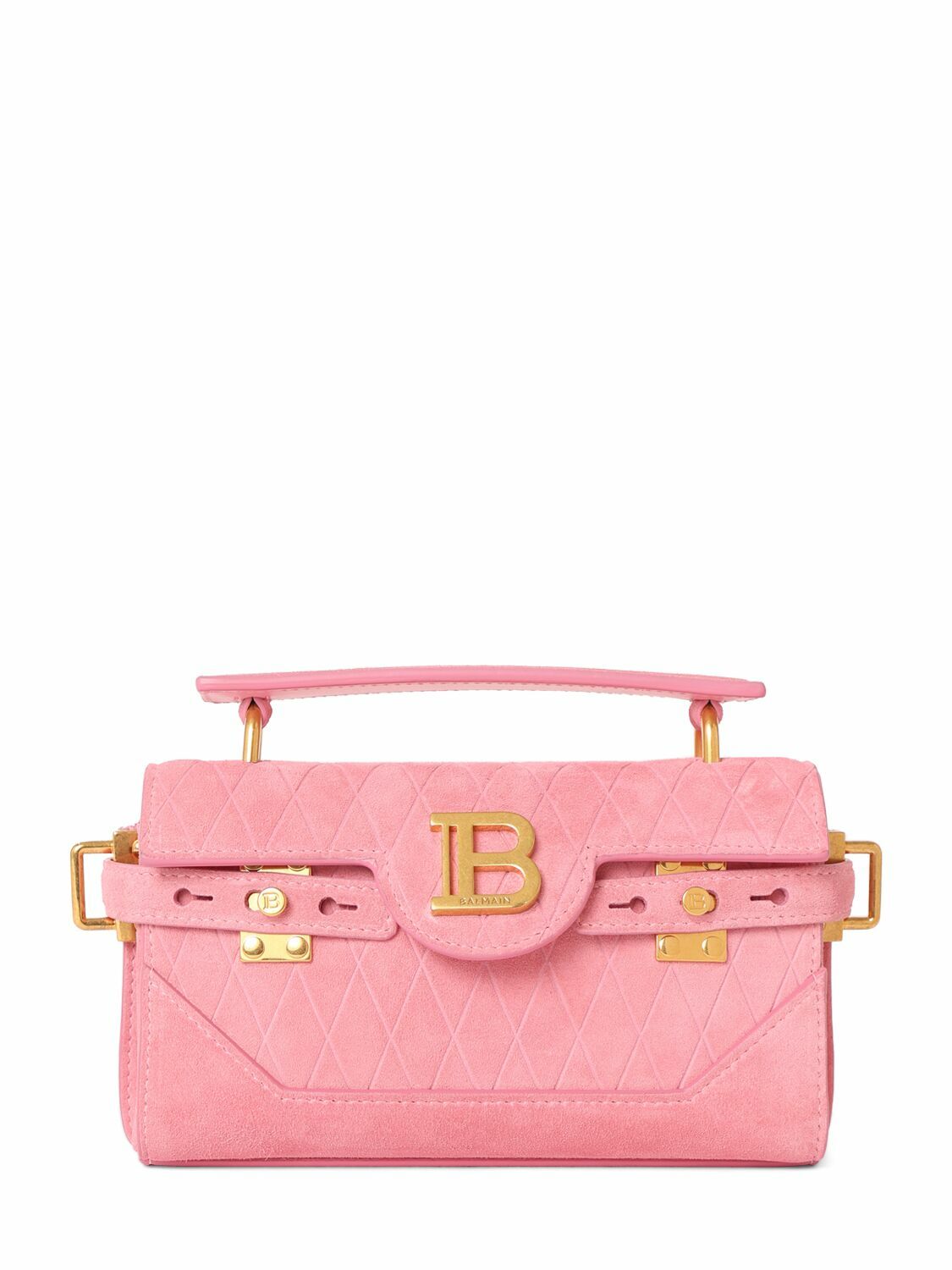 BALMAIN - B-buzz 19 Embossed Suede Bag Balmain