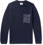 NN07 - Phil Slim-Fit Ripstop-Trimmed Ribbed Merino Wool-Blend Sweater - Men - Navy