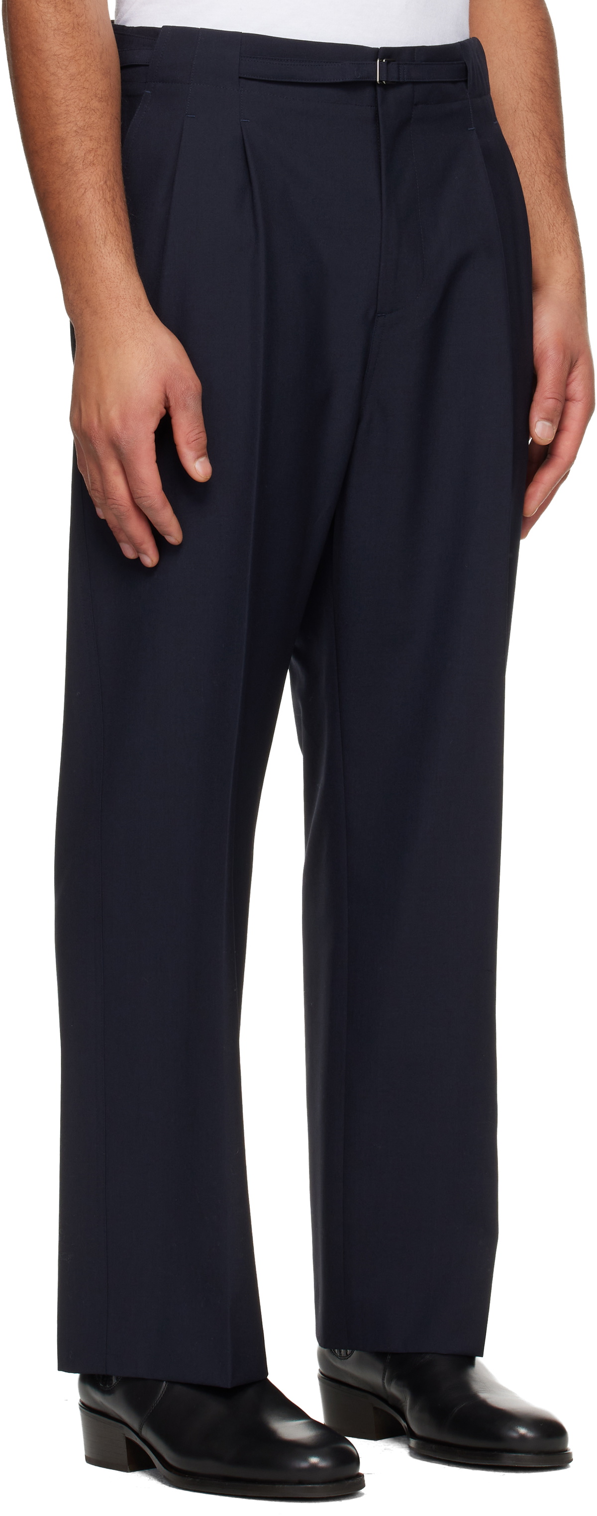 LE17SEPTEMBRE Navy Pleat Belted Trousers