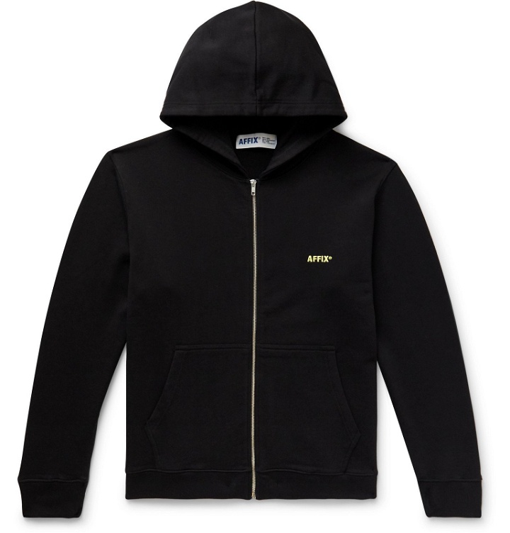 Photo: AFFIX - Logo-Embroidered Loopback Cotton-Jersey Zip-Up Hoodie - Black