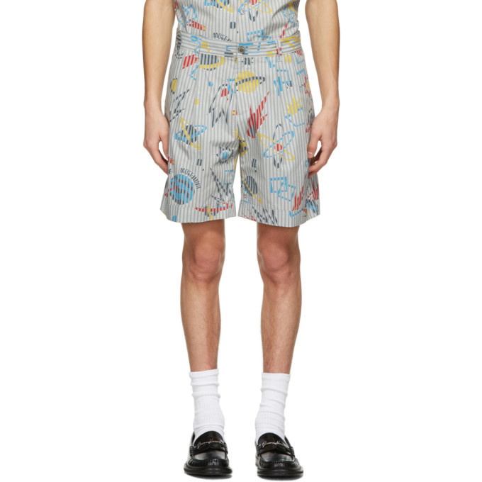 Photo: Moschino Blue and Grey Stripe Planet Shorts