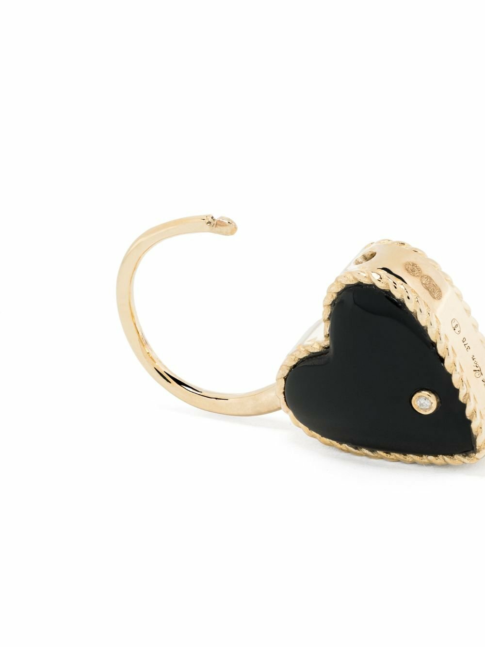Yvonne Léon 9K Yellow Gold Creole Cadenas Coeur Onyx Single Drop Earring