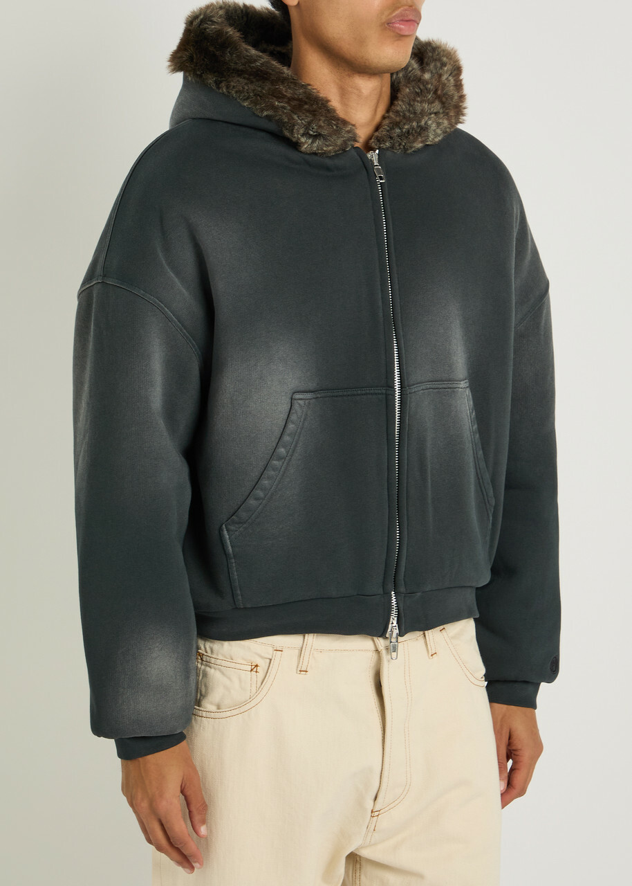 Picante Reversible Hooded Faux fur Cotton Jacket Black