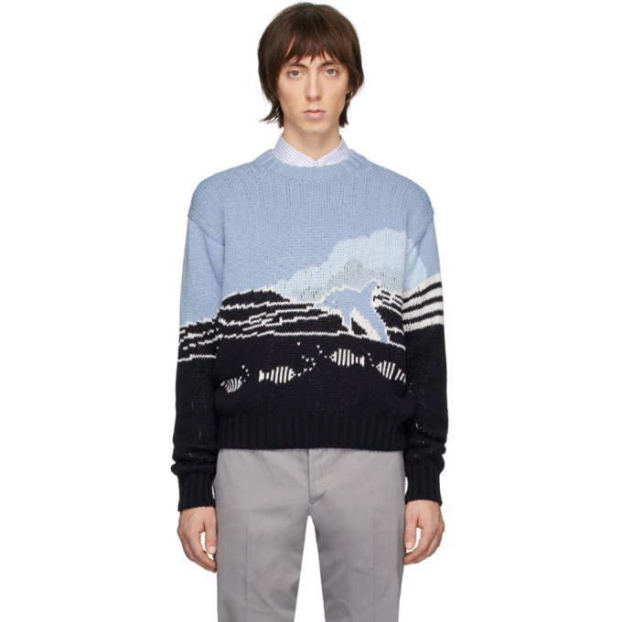 Photo: Thom Browne Blue Jacquard Dolphin Sweater