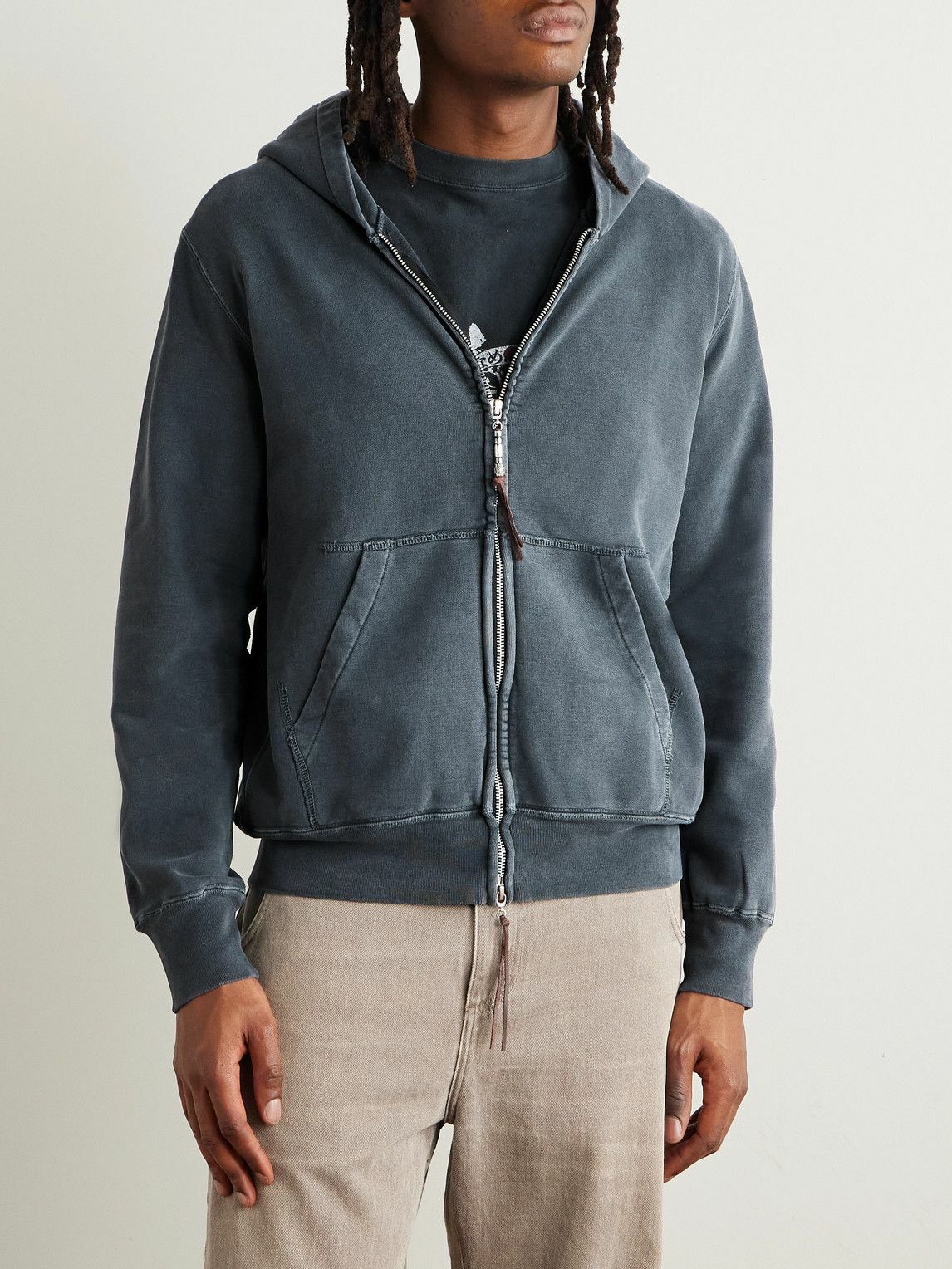 Remi Relief - Distressed Cotton-Jersey Zip-Up Hoodie - Black Remi