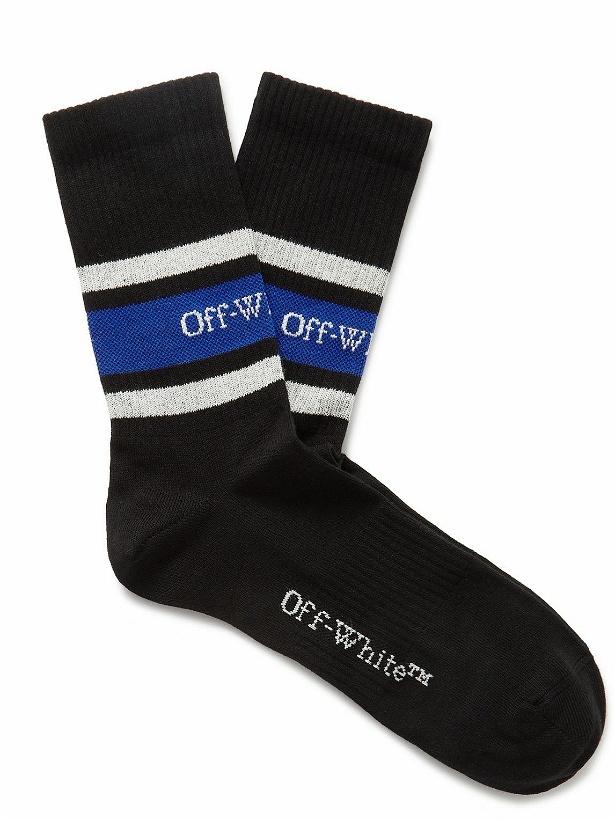 Photo: Off-White - Logo-Jacquard Striped Cotton-Blend Socks - Black