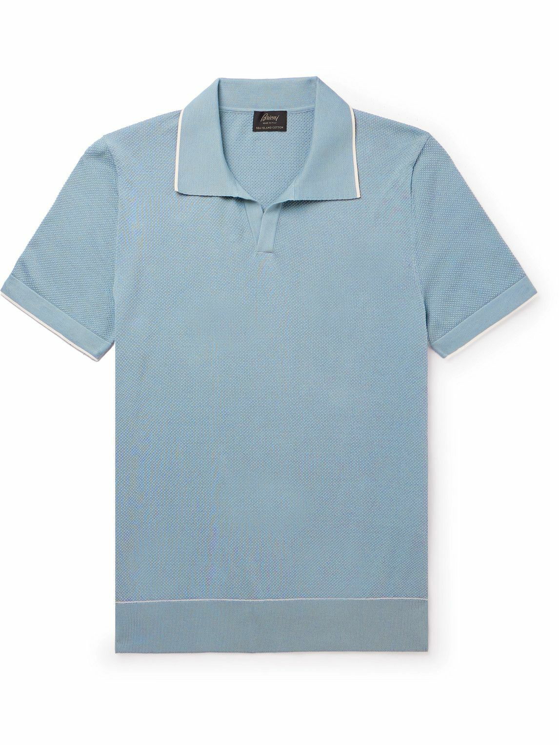 Brioni - Honeycomb-Knit Cotton Polo Shirt - Blue Brioni