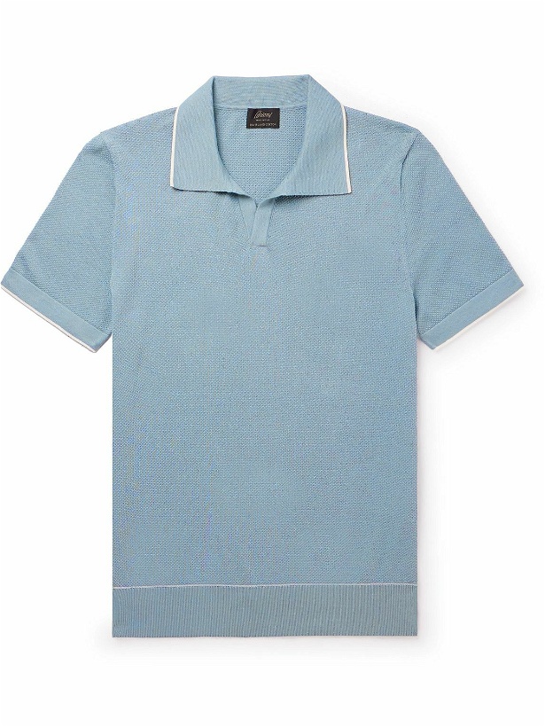 Photo: Brioni - Honeycomb-Knit Cotton Polo Shirt - Blue