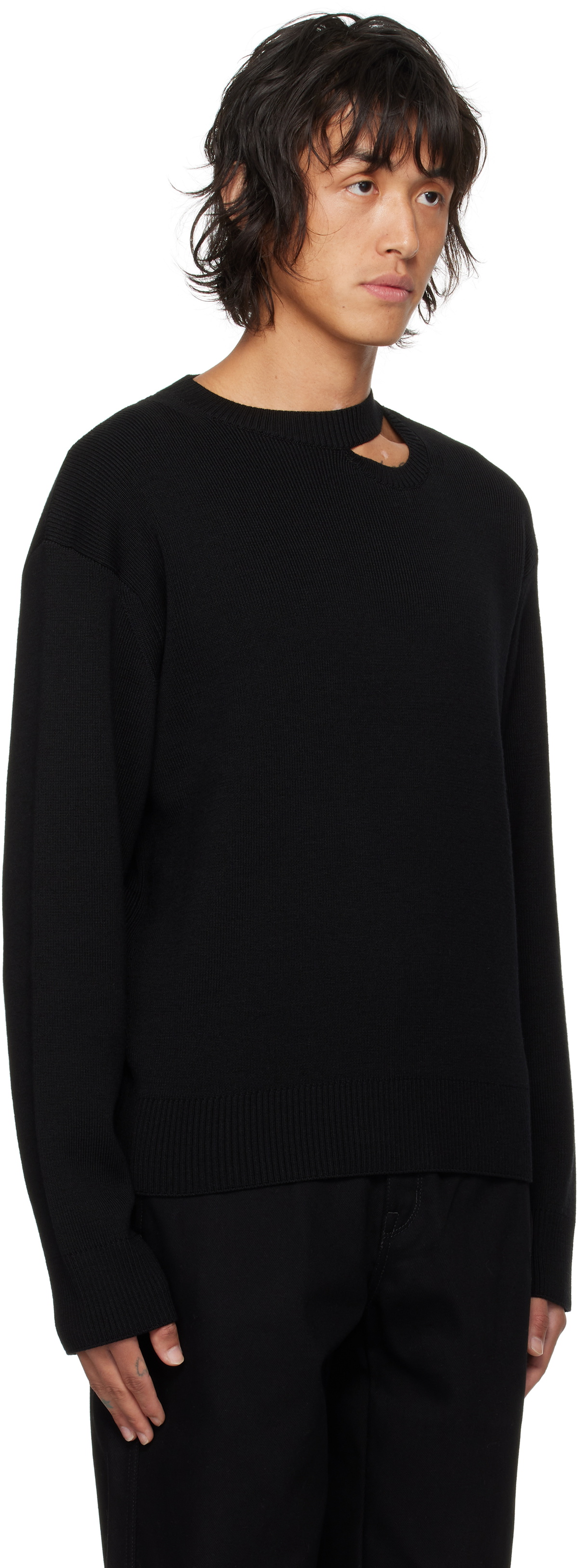 LGN Louis Gabriel Nouchi Black Asymmetrical Opening Sweater